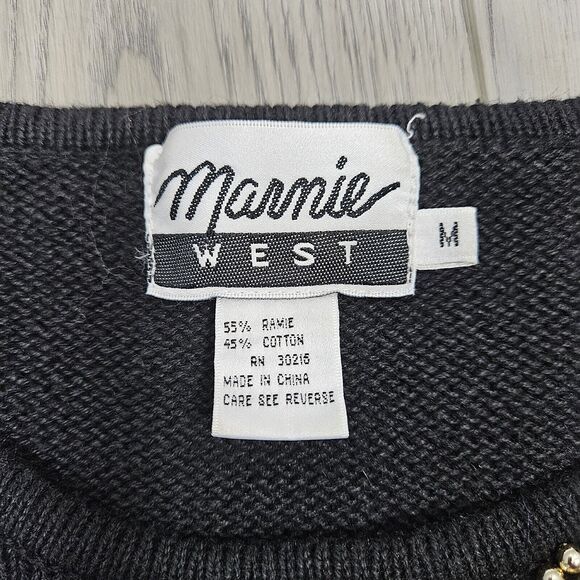 Vintage 80s MARNIE WEST Black Knit Sweater Sequins/beads Abstact Womens Size Med - Picture 7 of 8